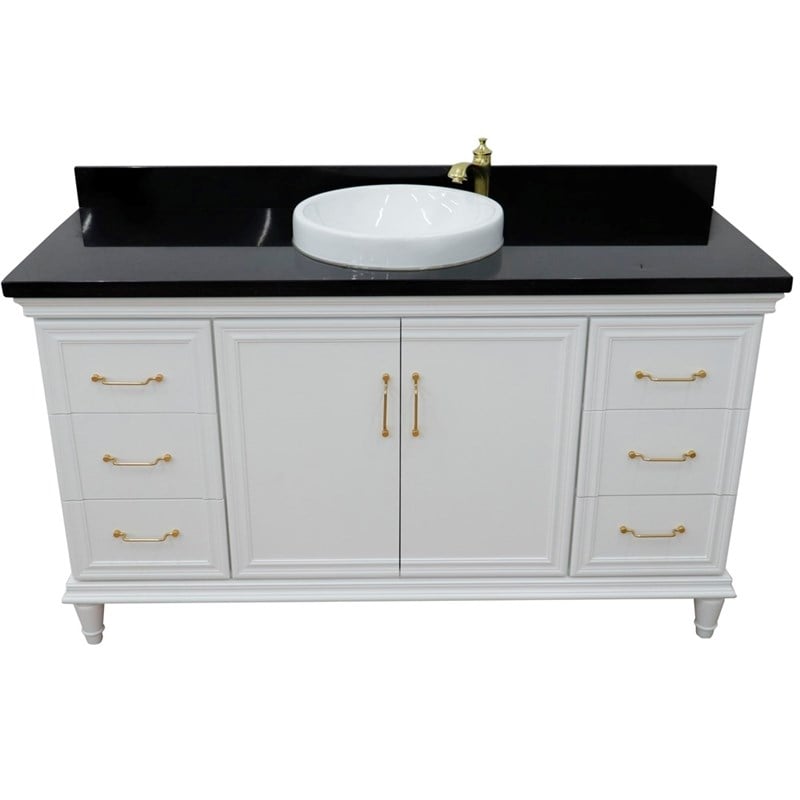 61 in. Single Wooden Vanity  White with Black Galaxy Rectangle Sink