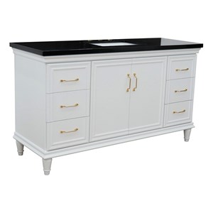 61 in. Single Wooden Vanity  White with Black Galaxy Rectangle Sink