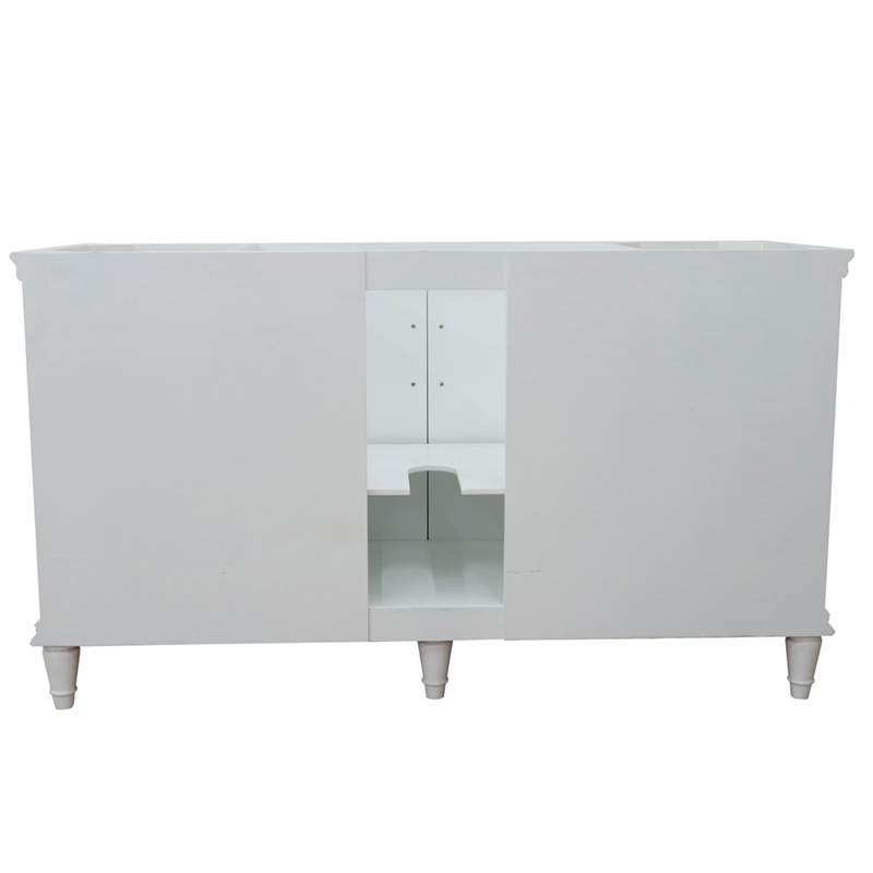 61 in. Single Wooden Vanity  White with Black Galaxy Round Sink