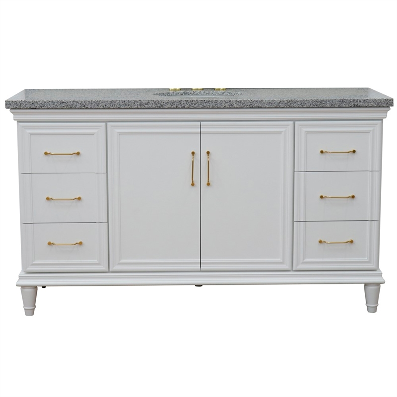 61 in. Single Wooden Vanity  White with Gray Granite Oval Sink