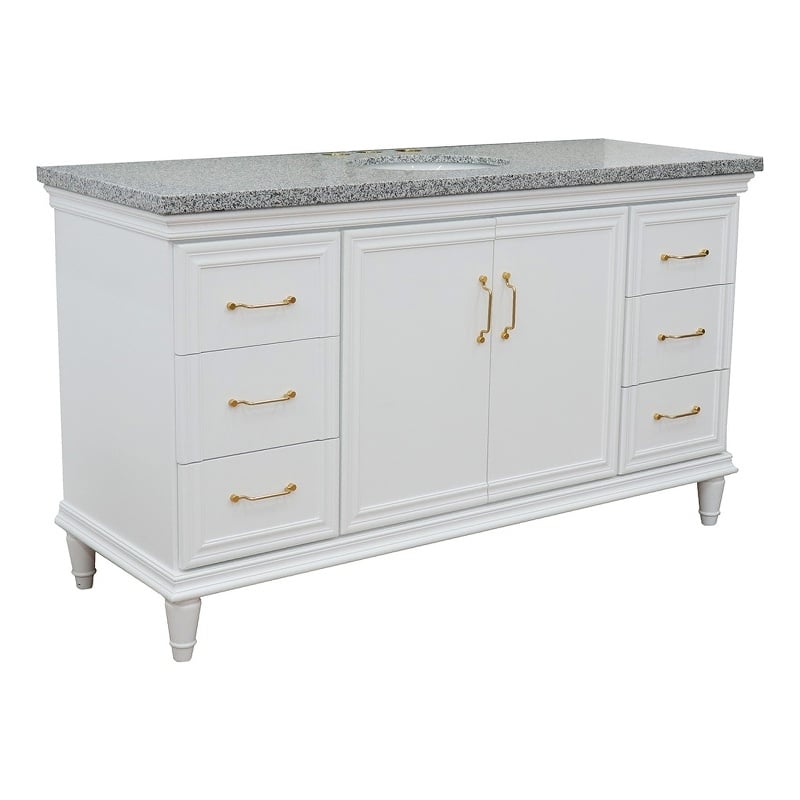 61 in. Single Wooden Vanity  White with Gray Granite Oval Sink