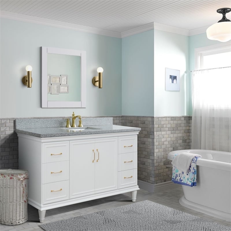 61 in. Single Wooden Vanity  White with Gray Granite Rectangle Sink