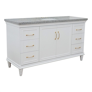 61 in. Single Wooden Vanity  White with Gray Granite Rectangle Sink
