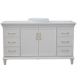 61 in. Single Wooden Vanity  White with White Quartz Rectangle Sink