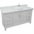 61 in. Single Wooden Vanity  White with White Quartz Rectangle Sink