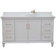 61 in. Single Wooden Vanity  White with White Quartz Rectangle Sink