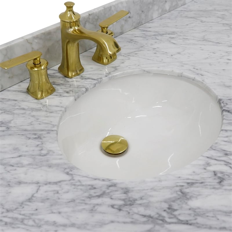 61 in. Single Wooden Vanity  White with White Carrara Oval Sink