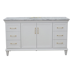 61 in. Single Wooden Vanity  White with White Carrara Oval Sink