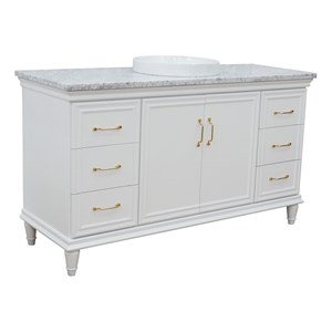 61 in. Single Wooden Vanity  White with White Carrara Round Sink
