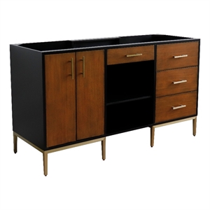 60 in. Double Wooden Vanity Walnut Black  Cabinet Only