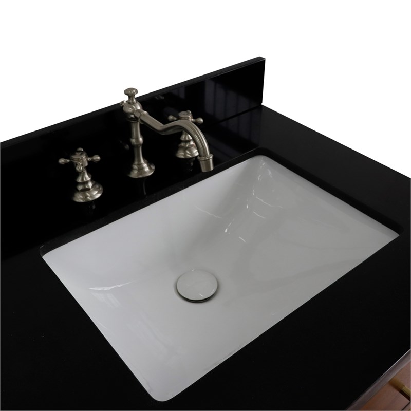 61 in. Double Wooden Vanity Walnut Black Black Galaxy Granite Rectangle Sink