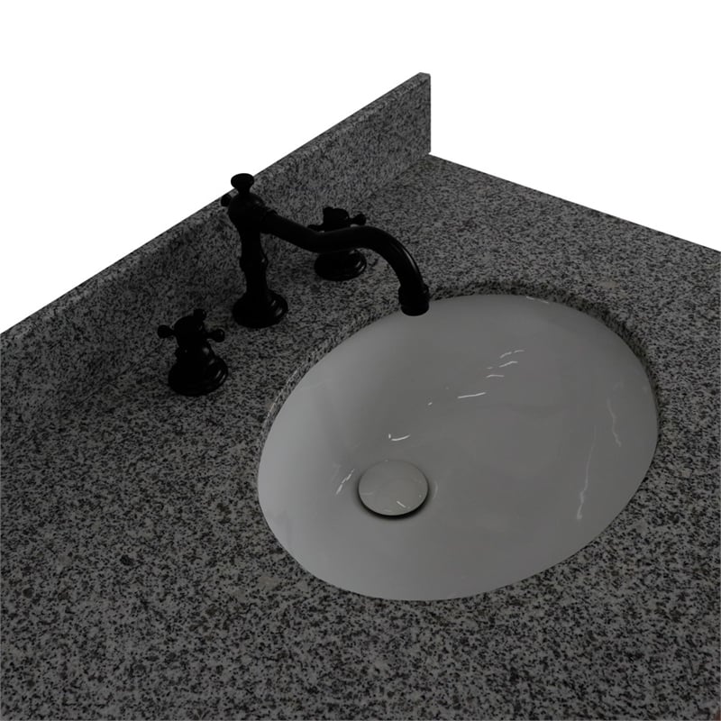 61 in. Double Wooden Vanity Walnut Black Gray Granite Oval Sink