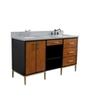 61 in. Double Wooden Vanity Walnut Black Gray Granite Rectangle Sink
