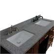 61 in. Double Wooden Vanity Walnut Black Gray Granite Rectangle Sink