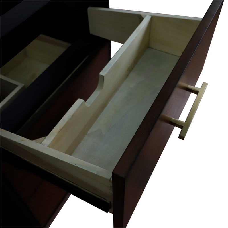 61 in. Double Wooden Vanity Walnut Black Gray Granite Rectangle Sink