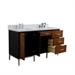 61 in. Double Wooden Vanity Walnut Black White Quartz Rectangle Sink