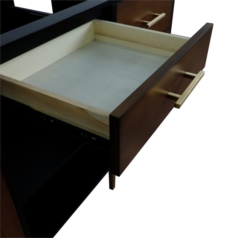 61 in. Double Wooden Vanity Walnut Black White Quartz Rectangle Sink