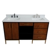 61 in. Double Wooden Vanity Walnut Black White Quartz Rectangle Sink