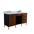 61 in. Double Wooden Vanity Walnut Black White Quartz Rectangle Sink