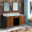 61 in. Double Wooden Vanity Walnut Black White Quartz Rectangle Sink