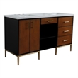 61 in. Double Wooden Vanity Walnut Black White Quartz Rectangle Sink
