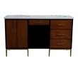 61 in. Double Wooden Vanity Walnut Black White Quartz Rectangle Sink