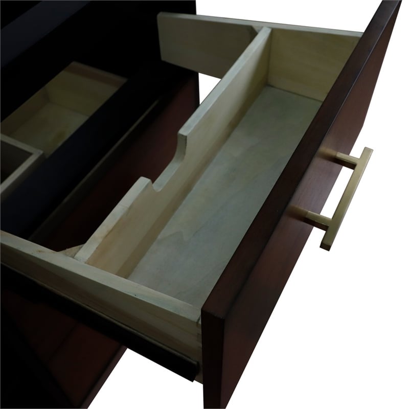 61 in. Double Wooden Vanity Walnut Black White Quartz Round Sink