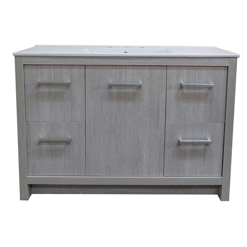 48 in. Single Wooden Vanity  in Gray Pine with White Ceramic Top