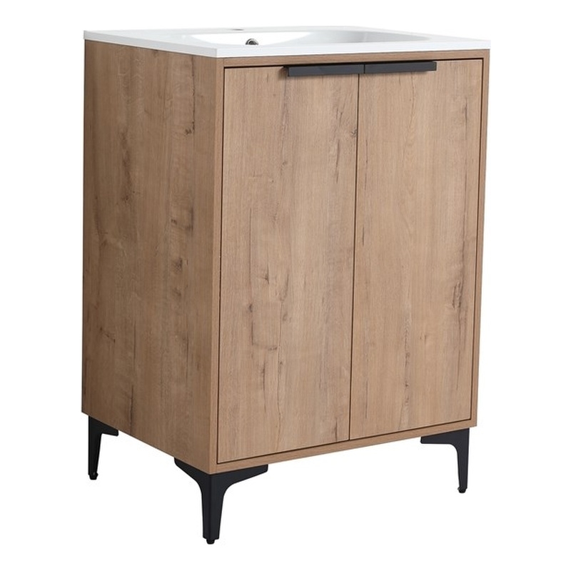 24 in. Single Vanity in Natural finish with Solid Surface Resin White Sink