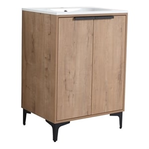 24 in. Single Vanity in Natural finish with Solid Surface Resin White Sink