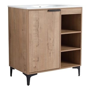 30 in. Single Vanity in Natural finish with Solid Surface Resin White Sink