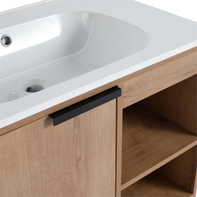 30 in. Single Vanity in Natural finish with Solid Surface Resin White Sink