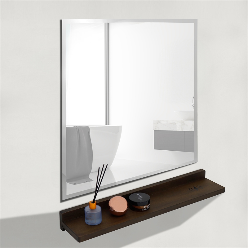 23.5 in. Rustic Wood Wireless Charging Shelf and Frameless Mirror Set