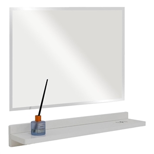 30 in. White Wireless Charging Shelf and Frameless Mirror Set