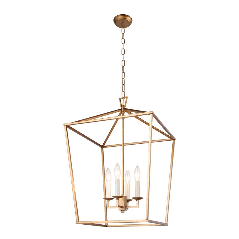 Holly 4-Light Metal Lantern Shape Pendant Fixture in Antique Gold