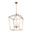 Holly 4-Light Metal Lantern Shape Pendant Fixture in Antique Gold