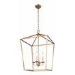 Holly 4-Light Metal Lantern Shape Pendant Fixture in Antique Gold