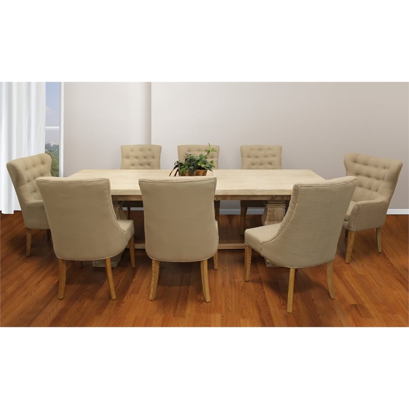 Moti Upholstery Blythe Fabric Upholstered Side Chair in Beige with Wooden Legs