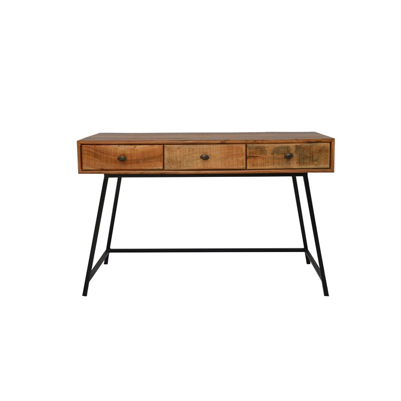 Anaheim Student Desk in Mid-Century Natural Finish on Solid Wood with Metal Base