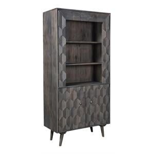 Moti Onyx 36&quot Hand-Crafted in Mango Solid Wood Bookcase in Dark Gray