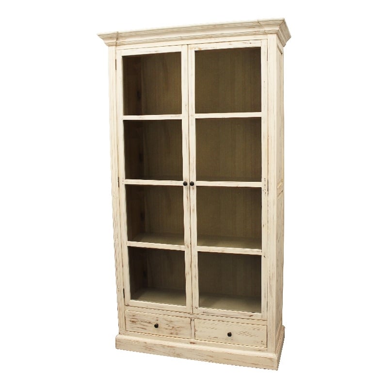 Manhattan Beach Padawan Solid Wood 2-Door 2-Drawer Cabinet in Antique White