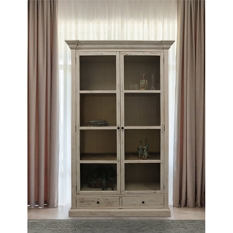 Manhattan Beach Padawan Solid Wood 2-Door 2-Drawer Cabinet in Antique White
