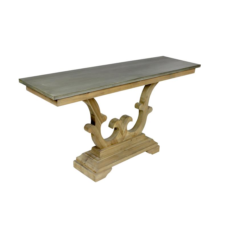 Manhattan Beach Arch Solid Wood Console Table in Natural with Zinc Top