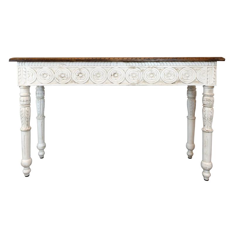 Bay Solid Wood Hand Carved Console Table in Brown