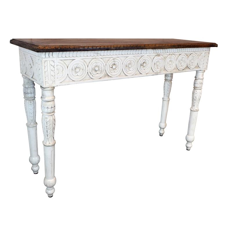 Bay Solid Wood Hand Carved Console Table in Brown