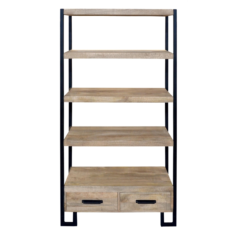 Anaheim Katy 2-Drawer Bookcase in Modern Brown Finish on Solid Wood