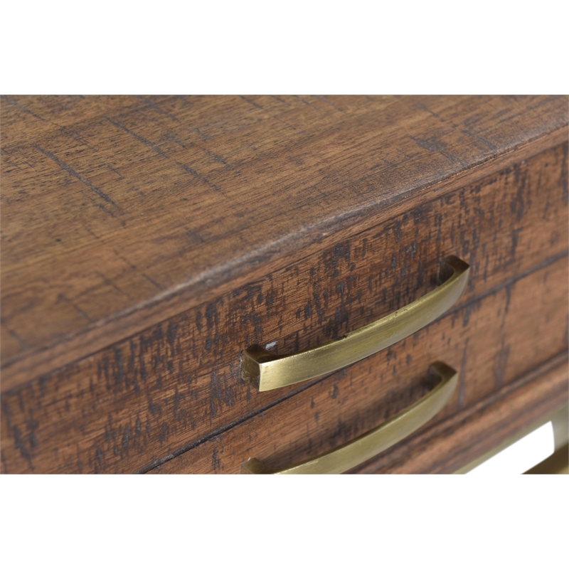 Goldbust Solid Wood Console Table in Natural with Brass-Finished Iron Base