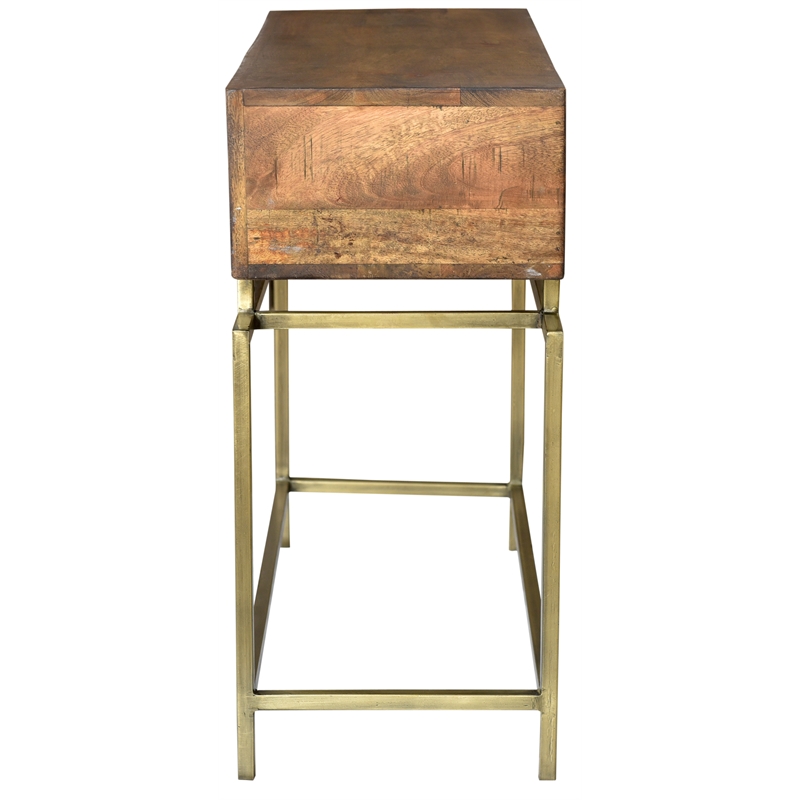 Goldbust Solid Wood Console Table in Natural with Brass-Finished Iron Base