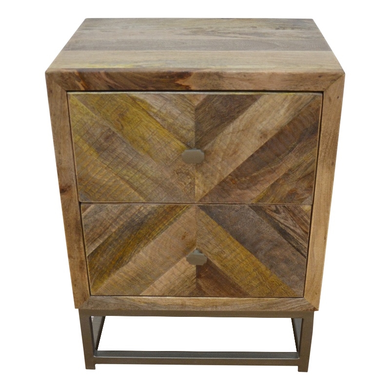 Maddy Solid Wood Nightstand in Natural on Brass-Finished Iron Frame