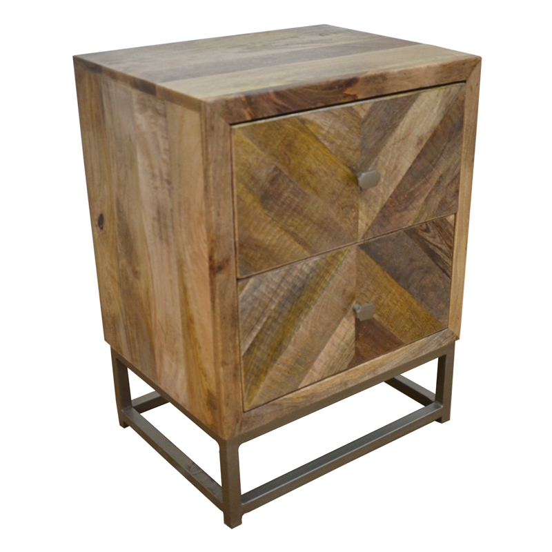 Maddy Solid Wood Nightstand in Natural on Brass-Finished Iron Frame